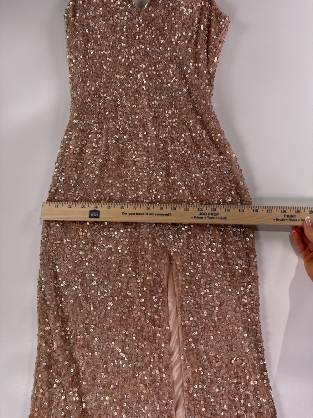 Mac Duggal Rose Gold Sequin Slit Gown 0 AS IS DEAL - Picture 14 of 15